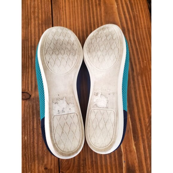 Clarks Womens Navy Teal Knit Flats Size 8 Cloudsteppers Shoes - Picture 4 of 9